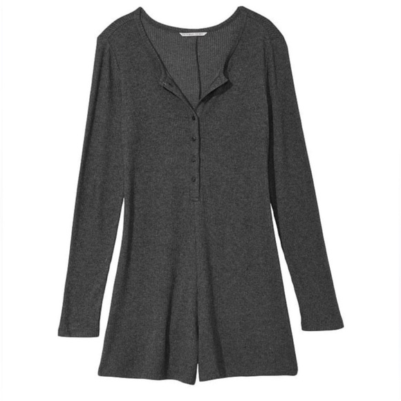 Victoria’s Secret Thermal Sexy Romper Pajama Long Sleeve  Gray Medium - Picture 2 of 3